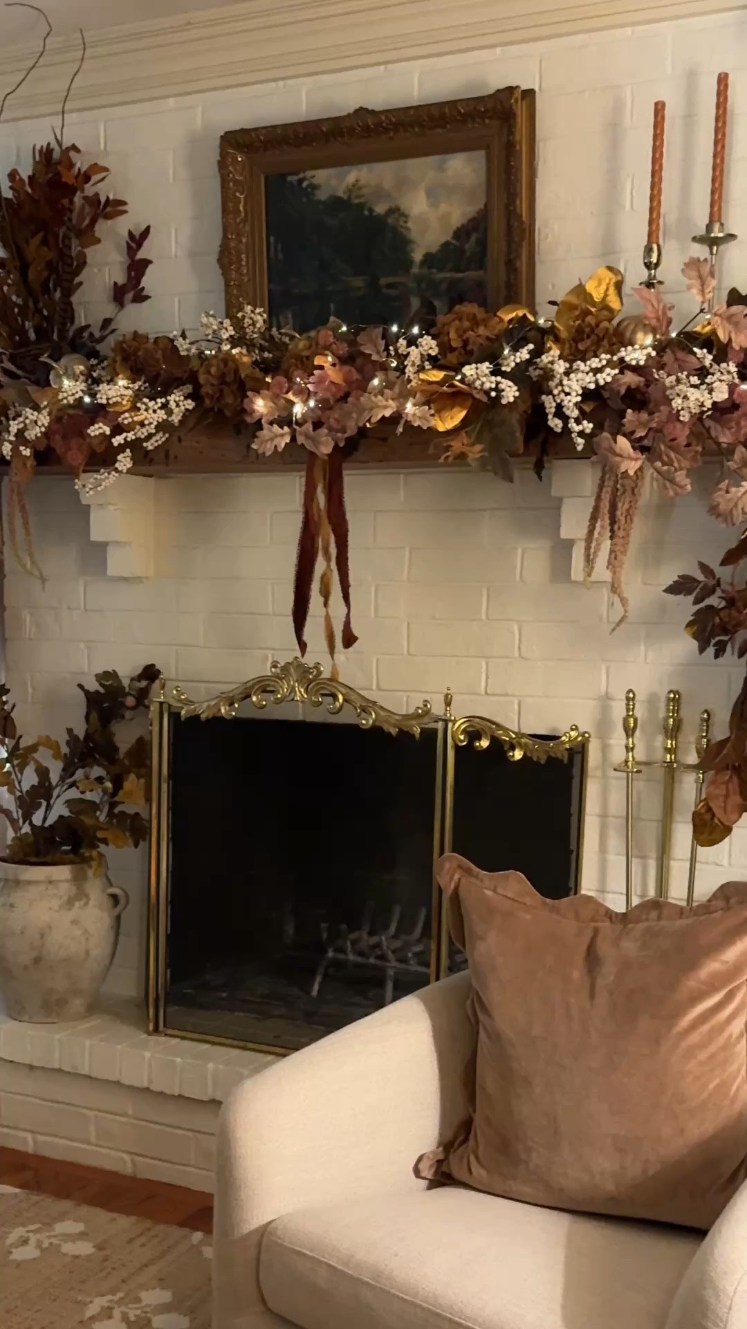 Fall mantle, coffee table, wool and jute rug, custom pleated curtains, scallop pillows, fall pillow, artificial stem, fall stem, fall garland, berry stems, gold magnolia leaf garland, swivel chair

#LTKSeasonal #LTKHome #LTKSaleAlert