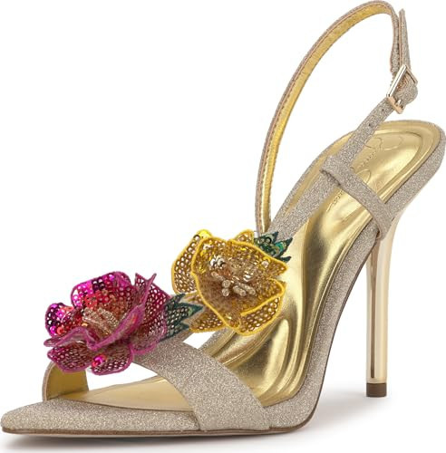 Jessica Simpson Nivory 3D Floral Embellished Sandal, Gold, 11 | Amazon (US)
