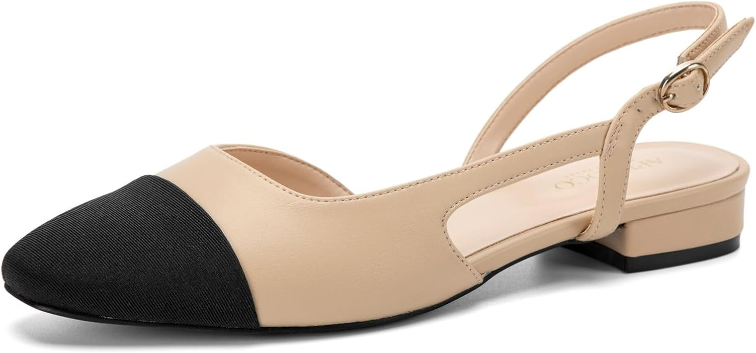 Women Slingback Flats 2.0 Square Toe Two Toned Flats for Women Dress Wedding Party Shoes Low Heel... | Amazon (US)