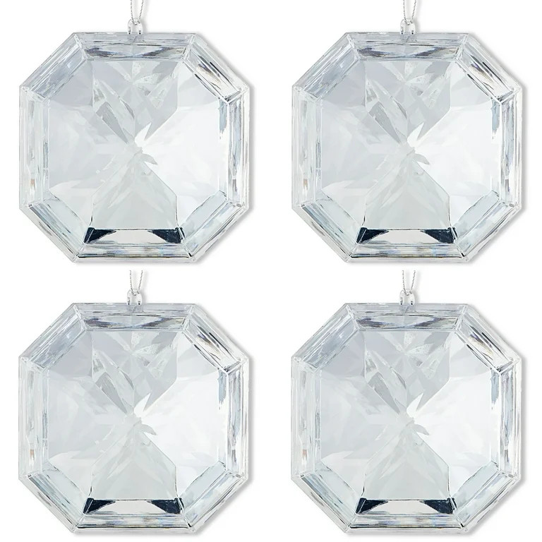 4 Count Silver Square Gem Christmas Ornaments, by Holiday Time | Walmart (US)