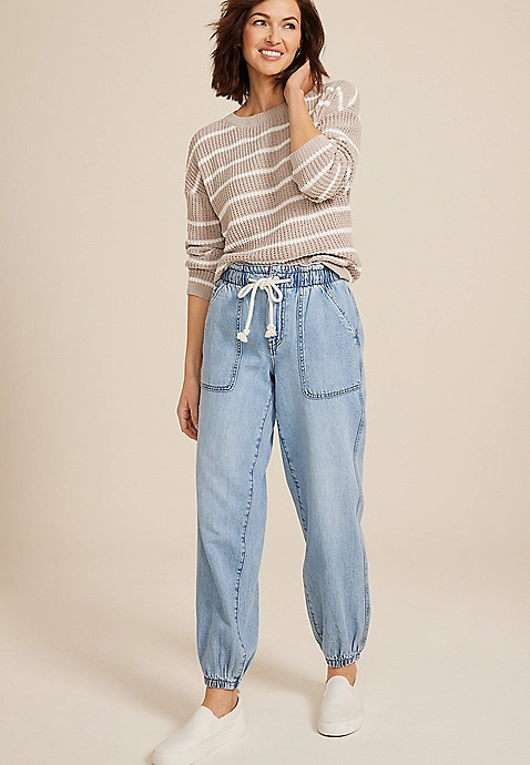 Soft Light Denim Mid Rise Ankle Jogger | Maurices