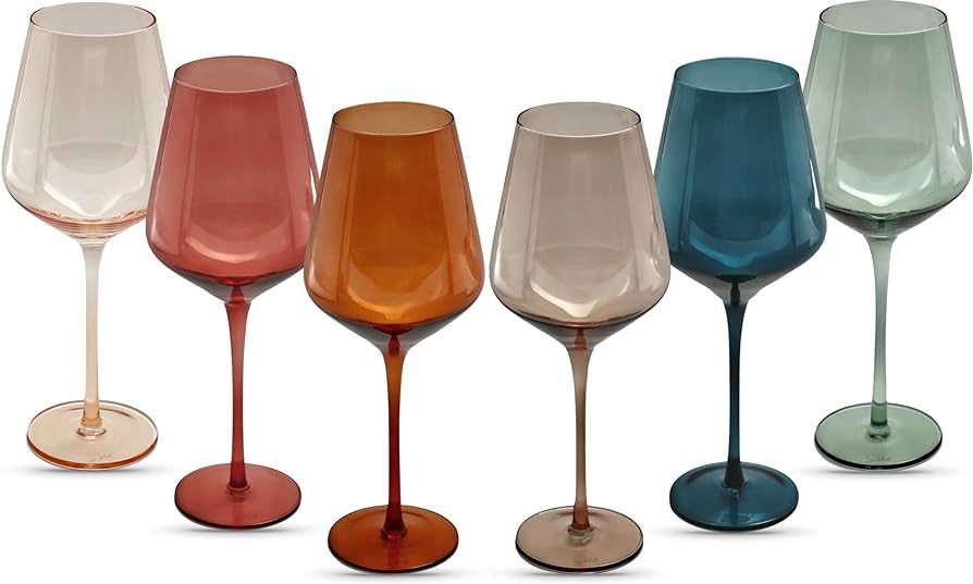 Saludi Colored Wine Glasses, 16.5oz (Set of 6) Stemmed Multi-Color Glass - Great for all Wine Typ... | Amazon (US)