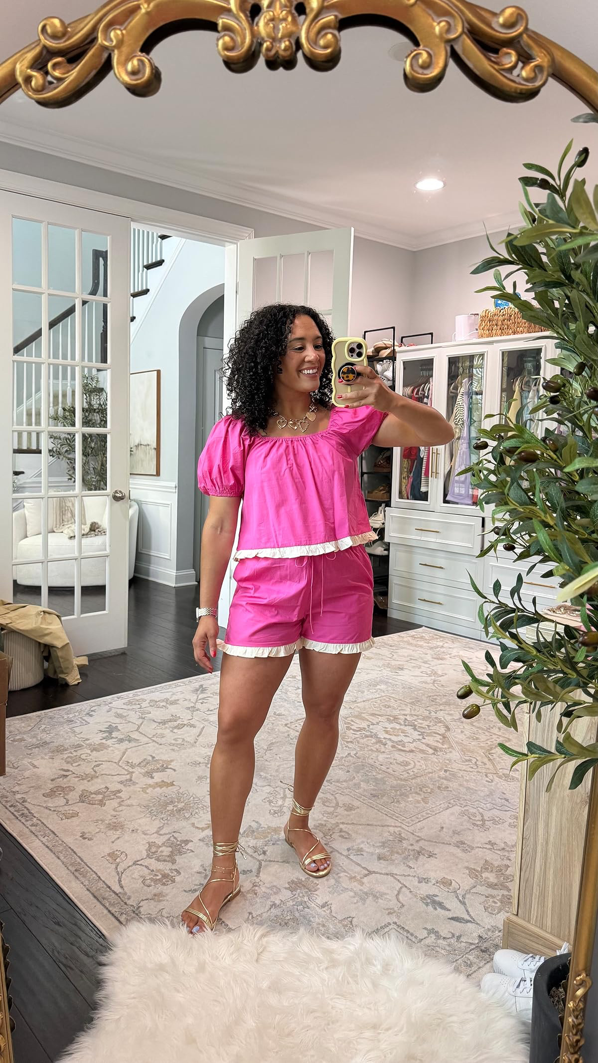 How cute is this hot pink set with this ruffle trim🩷 

 #LTKgrwm #LTKootd #LTKSeasonal