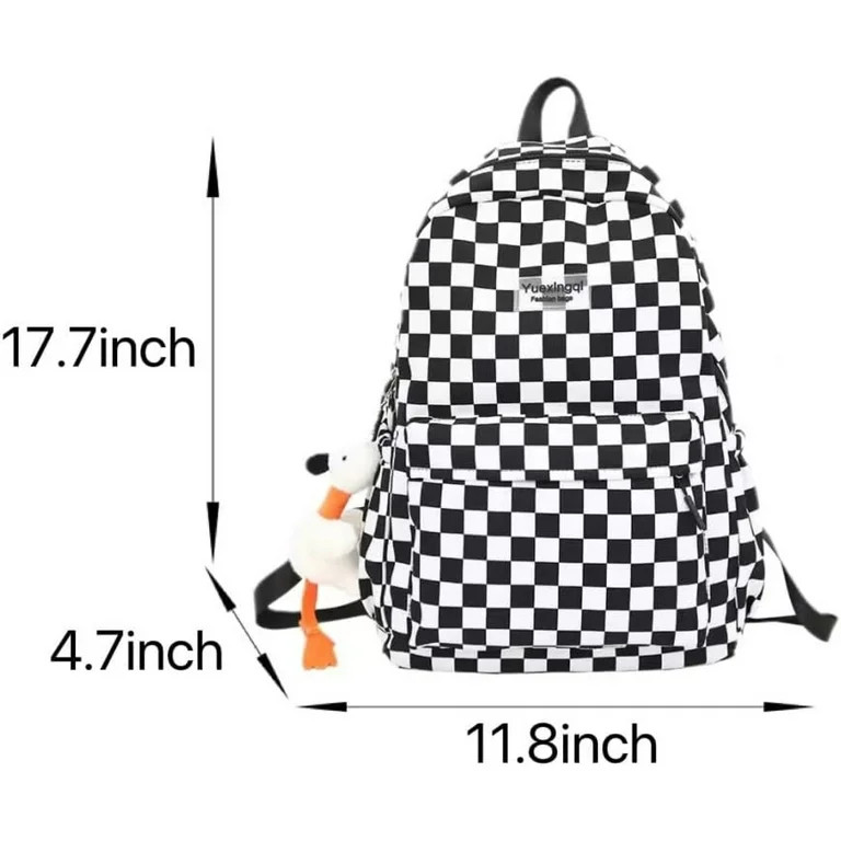 SQDWYGUO Y2K Checkered Backpack with Kawaii Pendant Checkerboard Backpack Cute Preppy Laptop Back... | Walmart (US)
