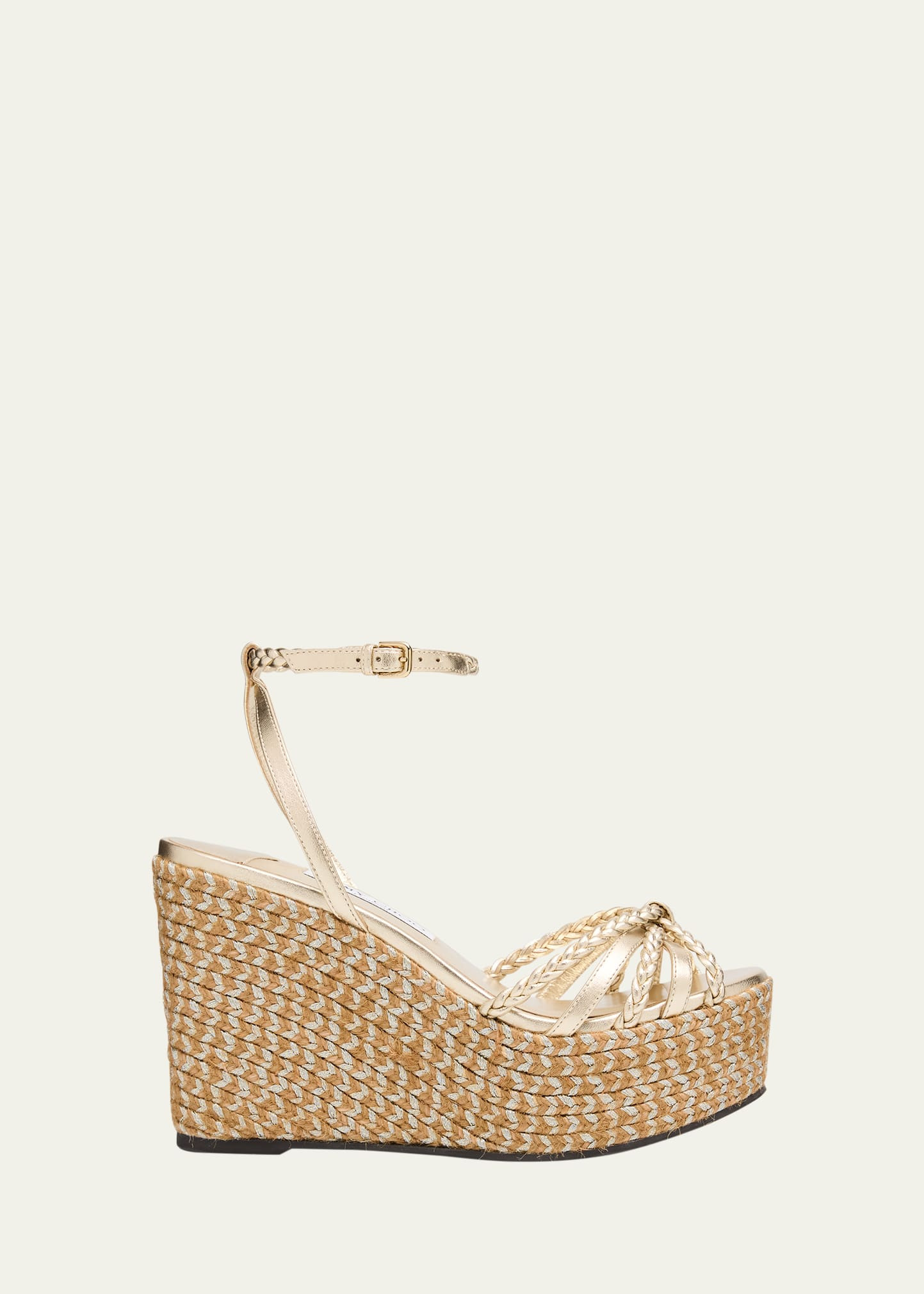 Jimmy Choo 100mm Dree Metallic Leather Espadrille Wedge Sandals | Bergdorf Goodman