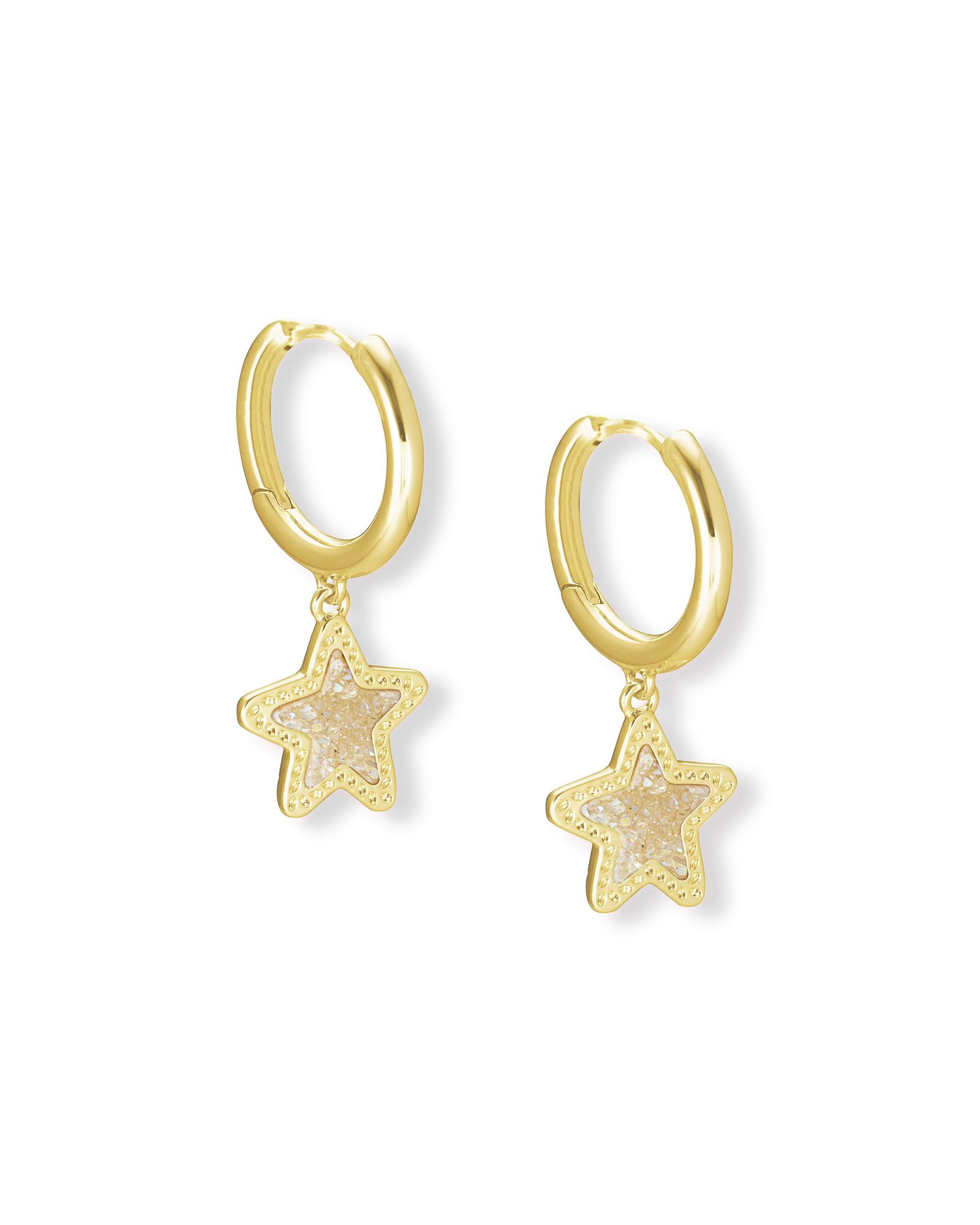 Jae Star Gold Huggie Earrings in Iridescent Drusy | Kendra Scott