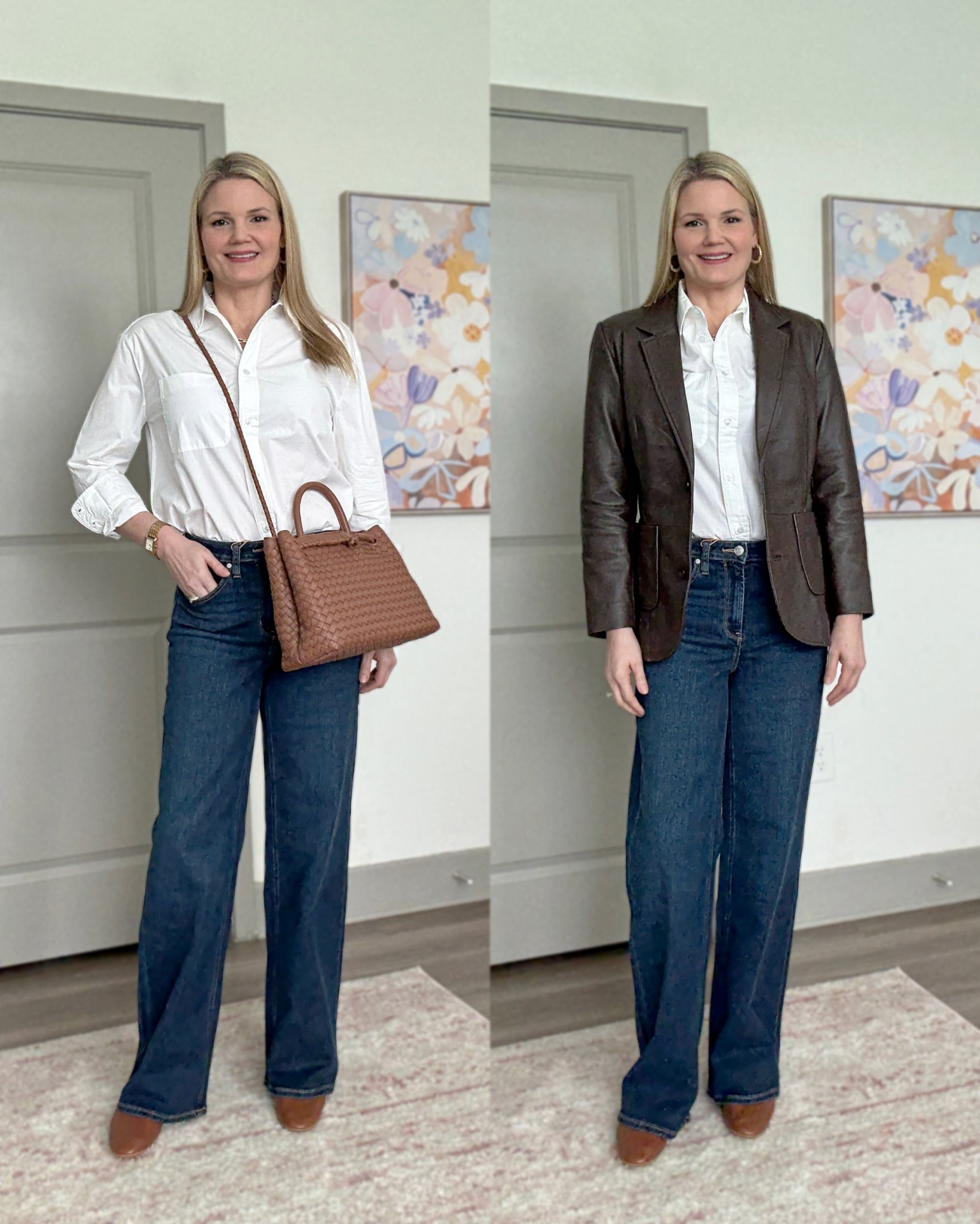 New from Quince!
Sizing info:
I’m 5’9” and a size 6.
Blouse: size small (TTS- a relaxed fit).
Jeans: size 28 and 30” inseam (fit slightly big, size down if between).
Blazer: size small (TTS).
Shoes: TTS, wearing my normal size 10.

#LTKTall #LTKootd #LTKOver40