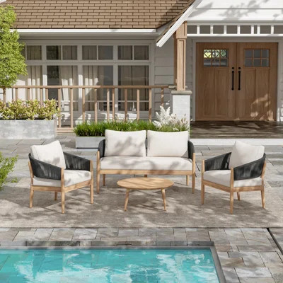 Sustainable Acacia Wood 4-Piece Outdoor Chat Set with Plush Cushions and Artisanal Rope Accents for Patio or Garden | Wayfair North America