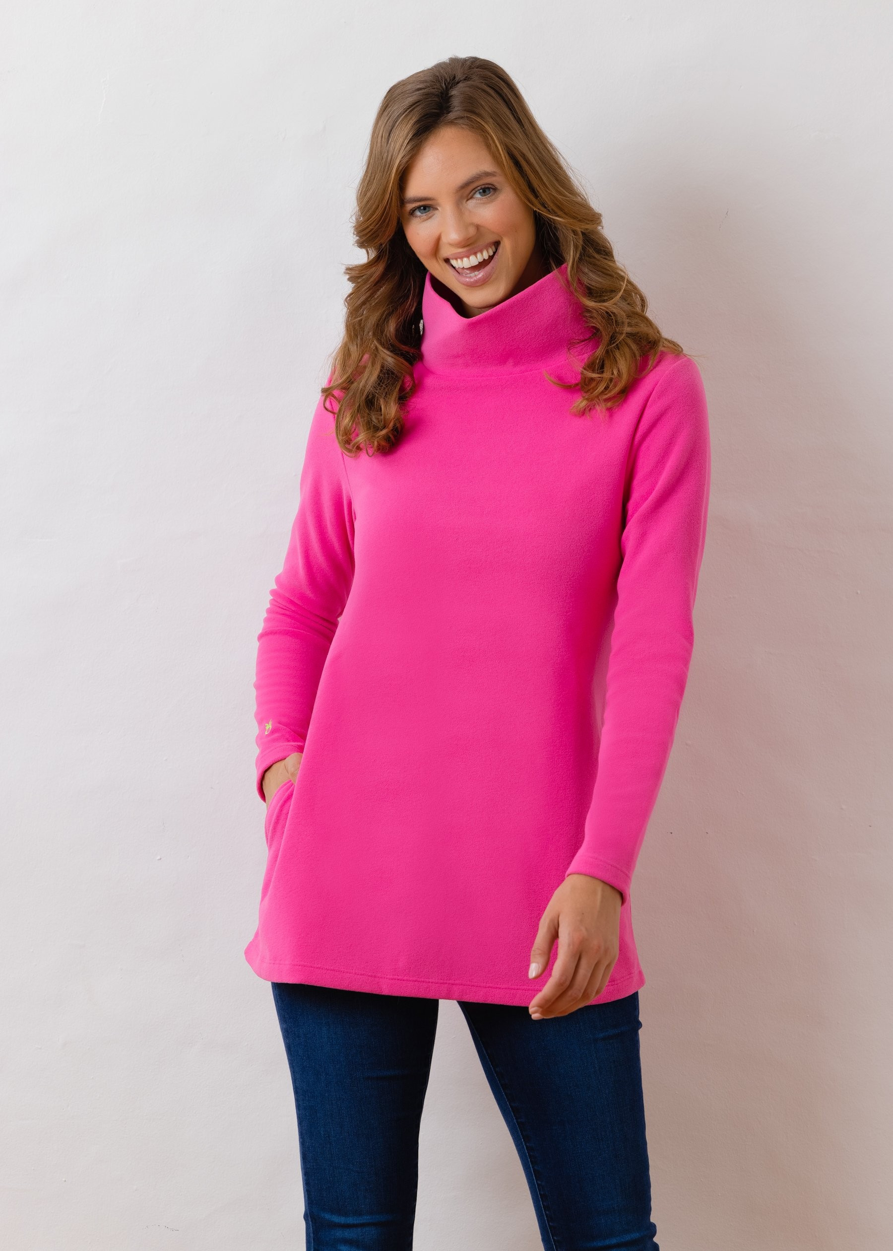 Cobble Hill Turtleneck in Terry Fleece (Bubble Gum Pink) | Dudley Stephens