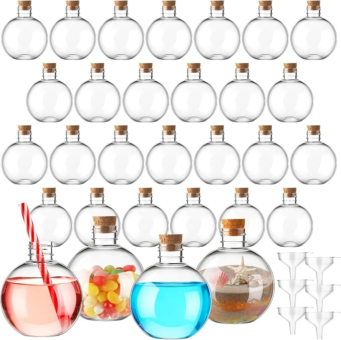 Jinei 30 Pcs 6 oz 200ml Ball Shape Plastic Sand Art Bottles Spherical Clear Plastic Potion Bottle... | Amazon (US)