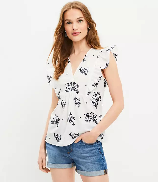 Floral Eyelet Ruffle Peplum Top | LOFT