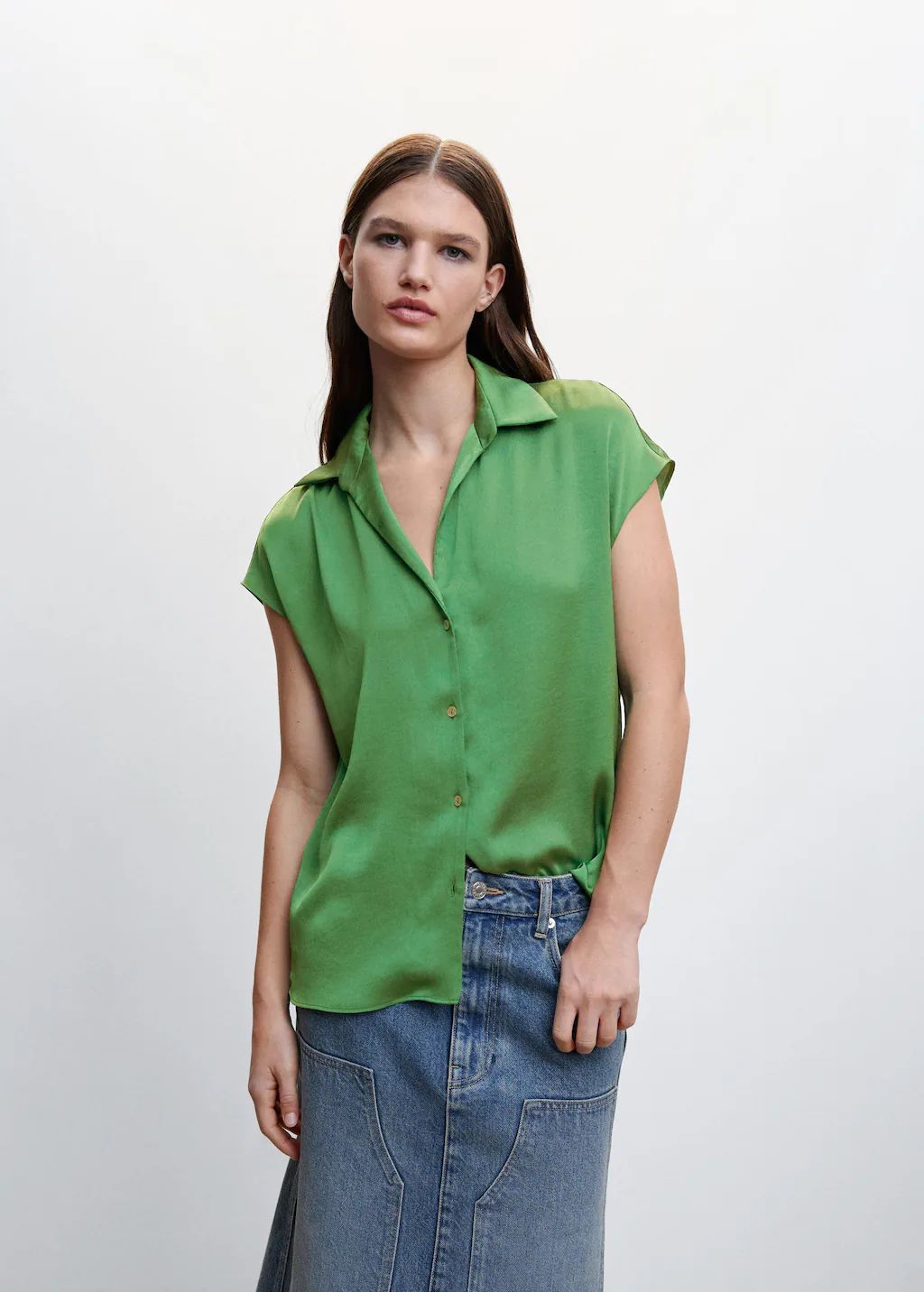 Short-sleeved satin shirt -  Women | Mango USA | MANGO (US)