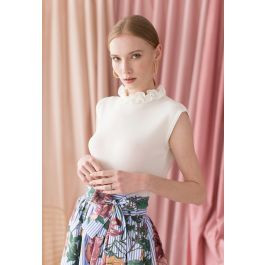 Ruffle My Heart Sleeveless Knit Top in White | Chicwish