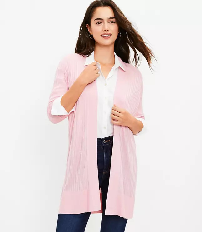 Ribbed Open Cardigan | LOFT