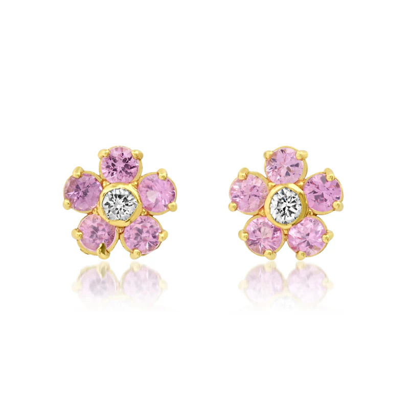 Large Pink Sapphire Flower Studs with Diamond Center | Jennifer Meyer