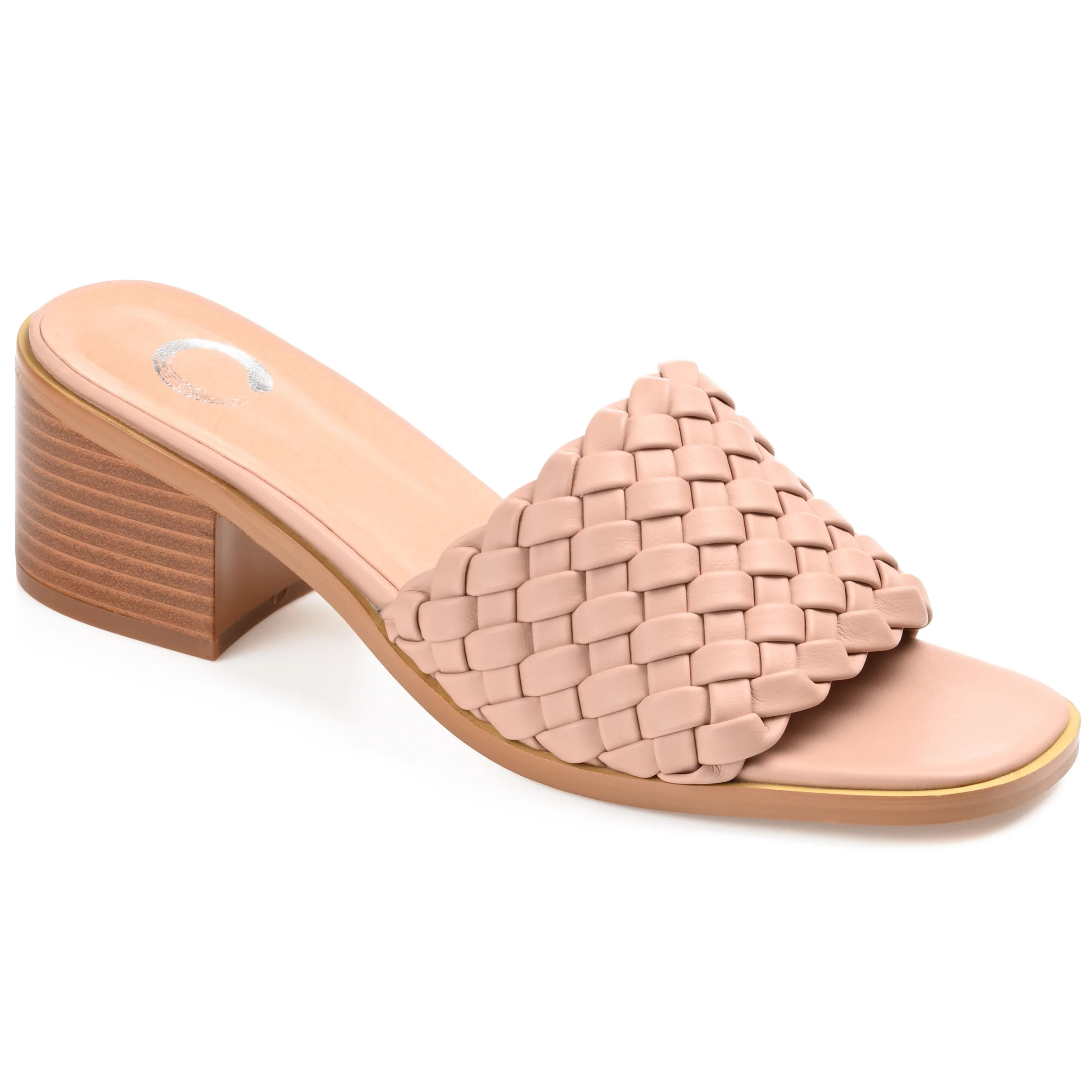 Journee Collection Womens Fylicia Woven Detail Slip On Stacked Heel Sandals - Walmart.com | Walmart (US)
