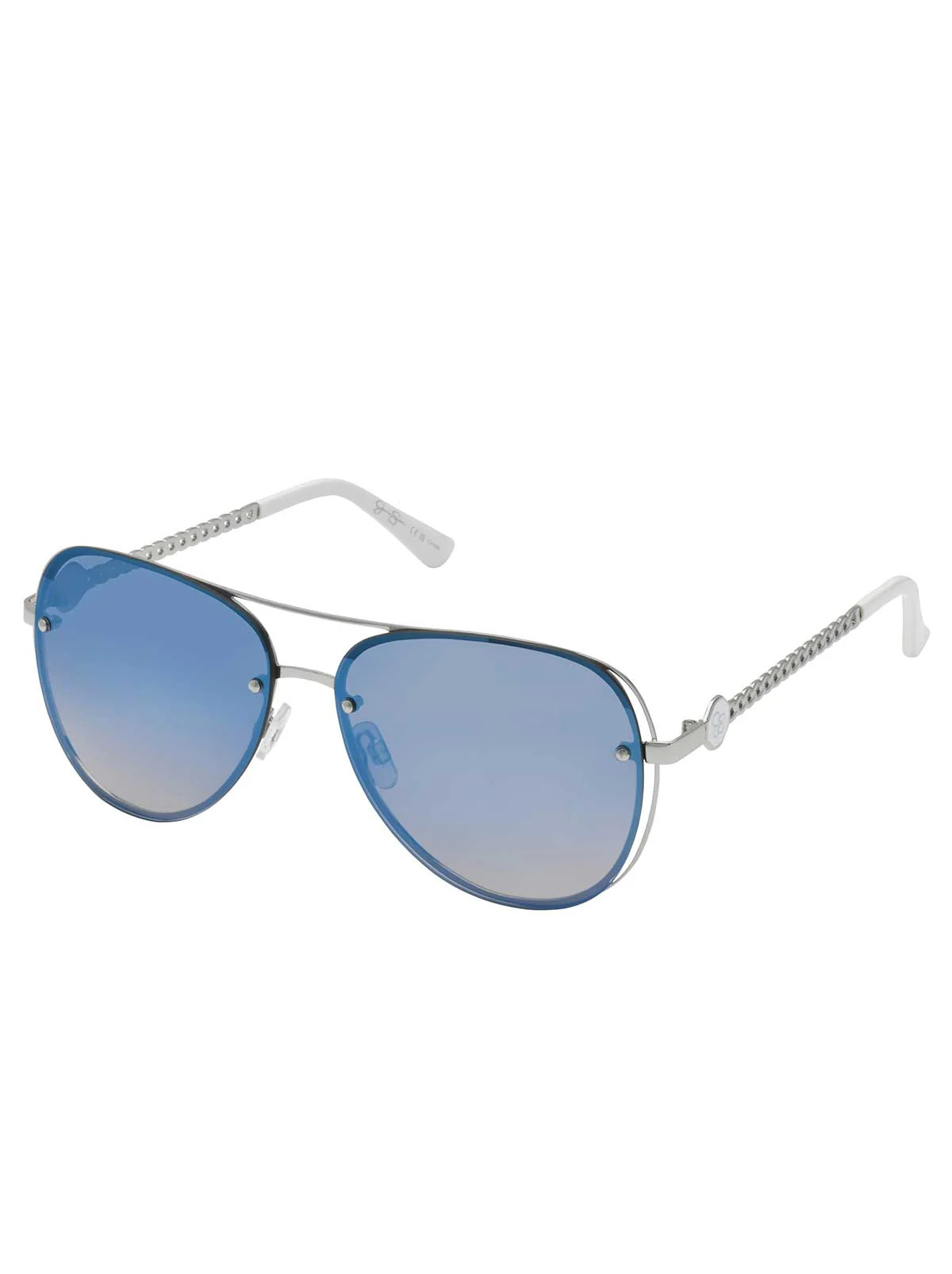 Chic Aviator Pilot Sunglasses in Silver & White | Jessica Simpson