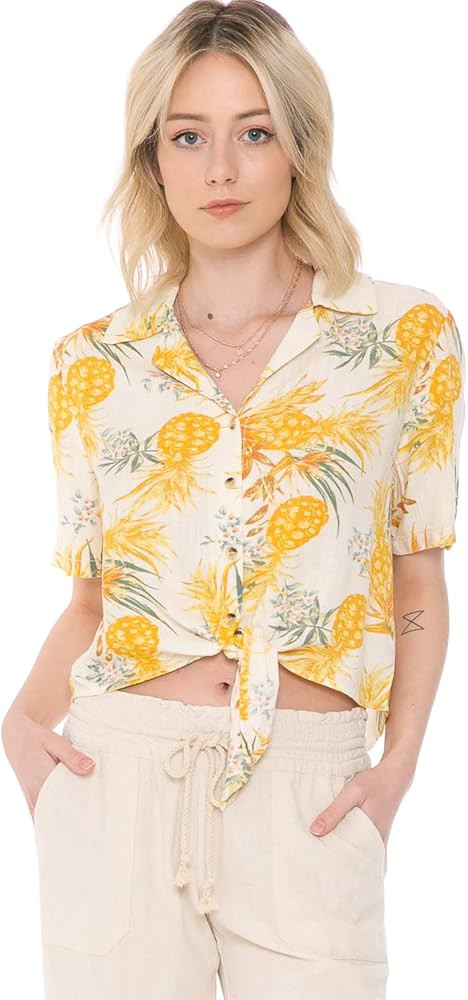Cali1850 Women's Oceanside Linen Shirts – Casual Printed Button Down Top Collared Blouse | Amazon (US)