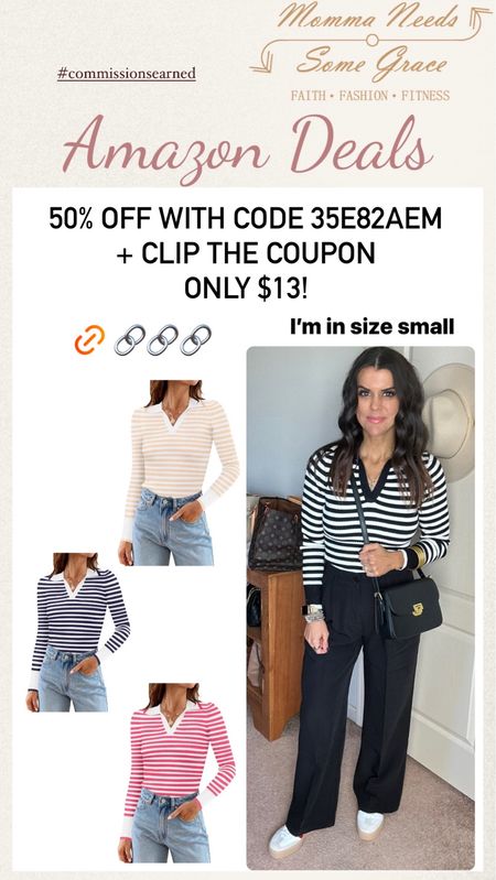 Striped collared shirt on promo! Ends today!! 

50% off with code 35E82AEM
+ clip the coupon 
Only $13!

I’m in a size small!

#LTKSeasonal #LTKSaleAlert #LTKFindsUnder50