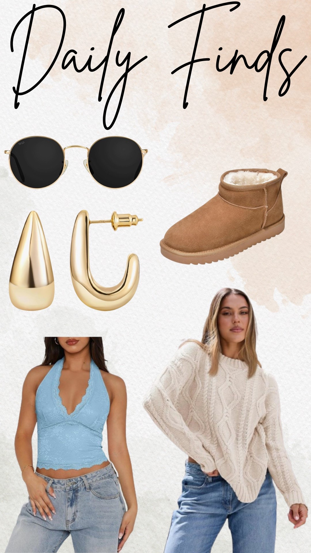 Daily Finds

LTKshoecrush / ltkfindsunder50 / ltkfindsunder100 / Amazon / Amazon finds / daily deals / daily finds / daily Amazon finds / Amazon style / Amazon fashion / lace top / cable knit sweater / gold earrings / gold hoop earrings / ugg dupe / ugg dupes / Uggs / sunglasses / round sunglasses / sale / sale alert 

#LTKStyleTip #LTKSaleAlert #LTKSeasonal