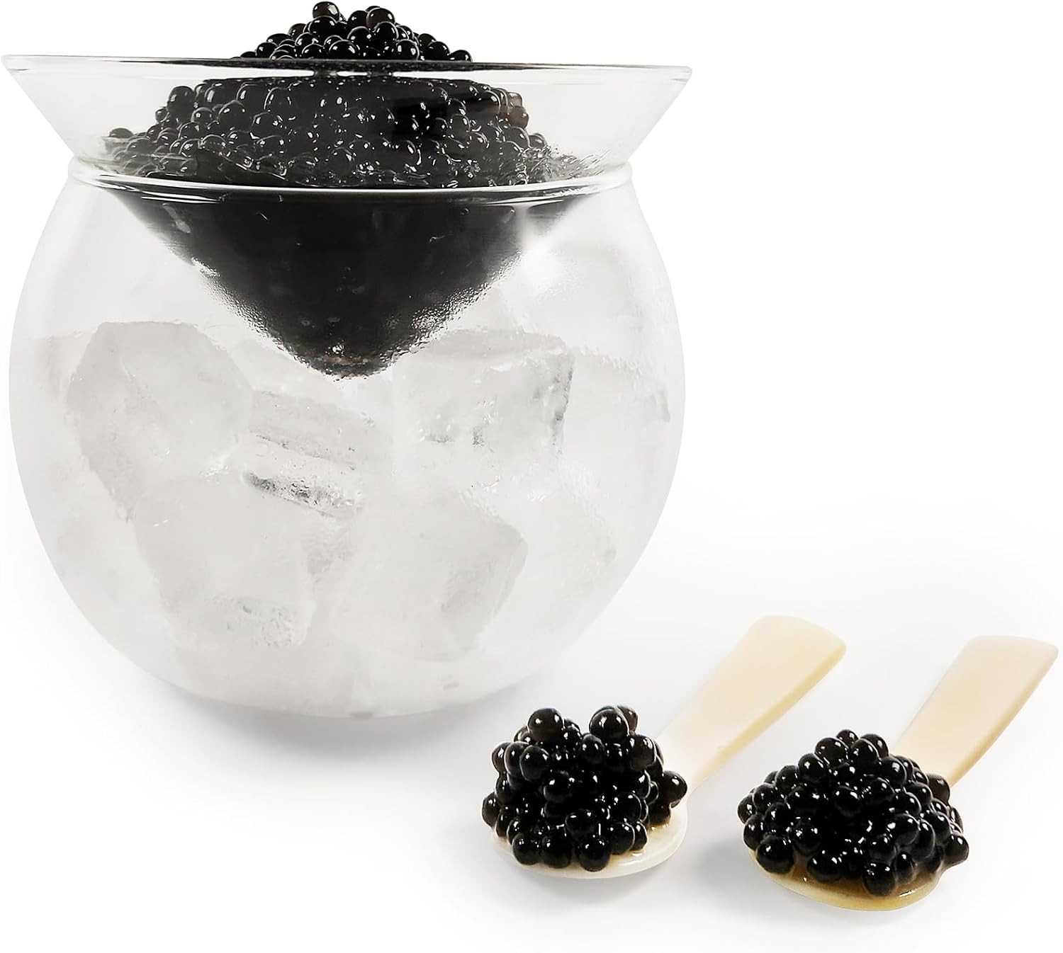 Caviar Server Set Glass Caviar Dish with 2 Pcs Shell Caviar Spoons Chiller Server with Ice Holder... | Amazon (US)