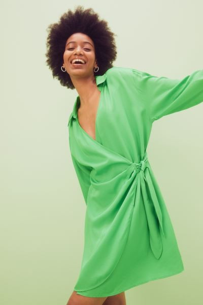 Satin Wrapover Shirt Dress | H&M (US + CA)