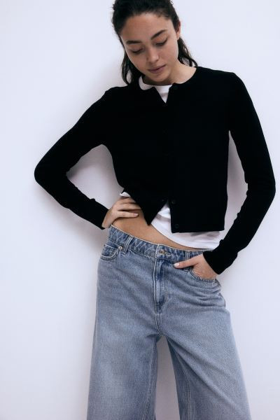Fine-knit Cardigan - Long sleeve - Regular length - Black - Ladies | H&M US | H&M (US + CA)