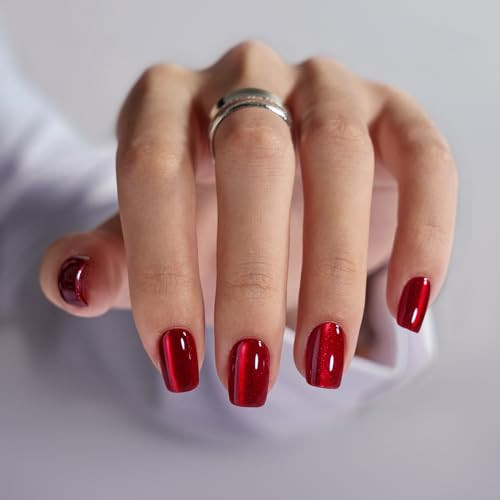 BTArtbox Press On Nails Red - Cat Eye Press On Nails Square for Gifts,Cherry Short Stick On Nails with Glue, Glossy Reusable Nail Tips in 15 Sizes - 30 Soft Gel Fake Nails Kit, Hot Love | Amazon (US)