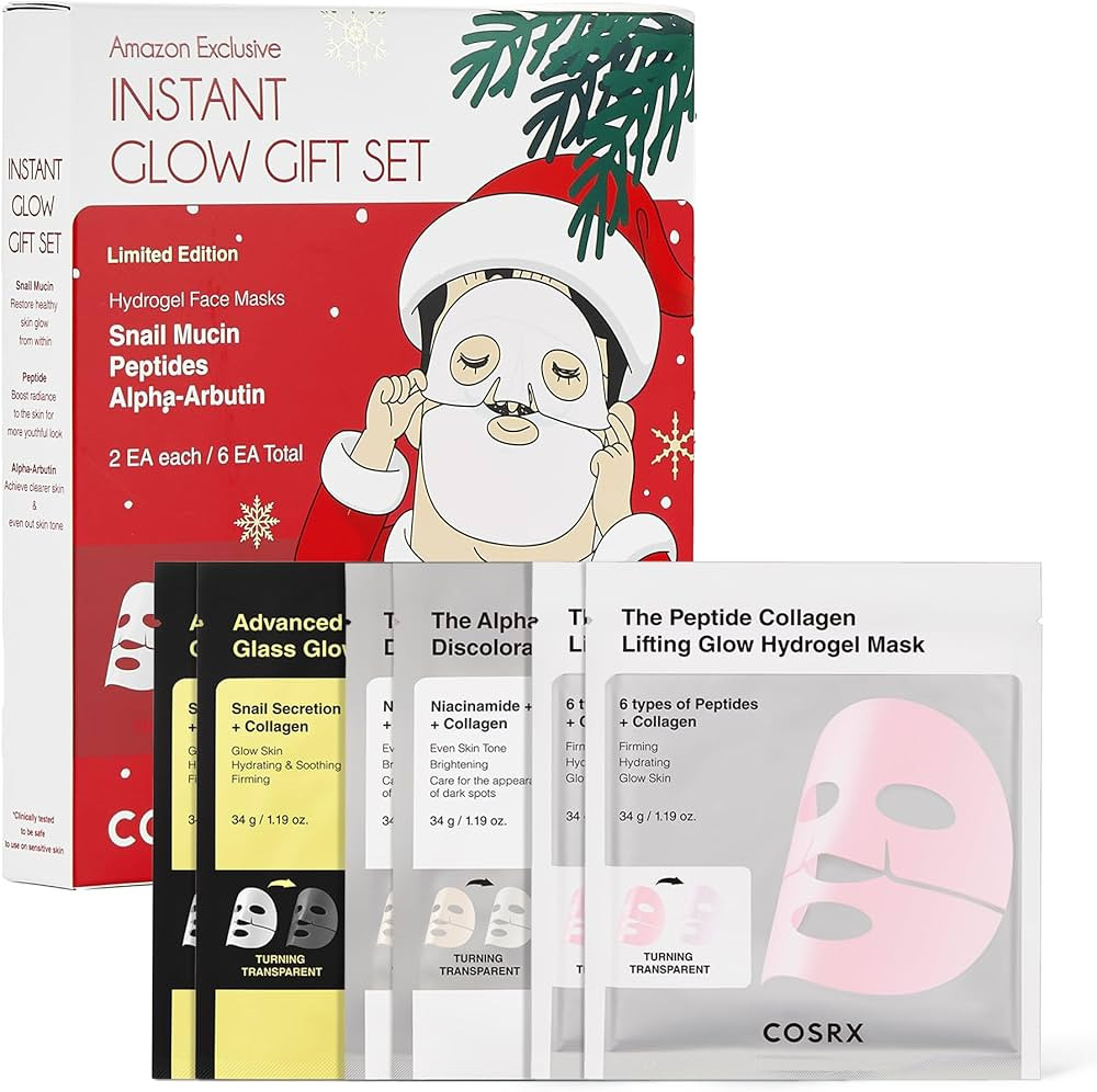 COSRX Glow-Boosting Face Mask Limited Holiday Gift Set 6ea, Snail Mucin, 6 Peptides & Alpha-arbut... | Amazon (US)