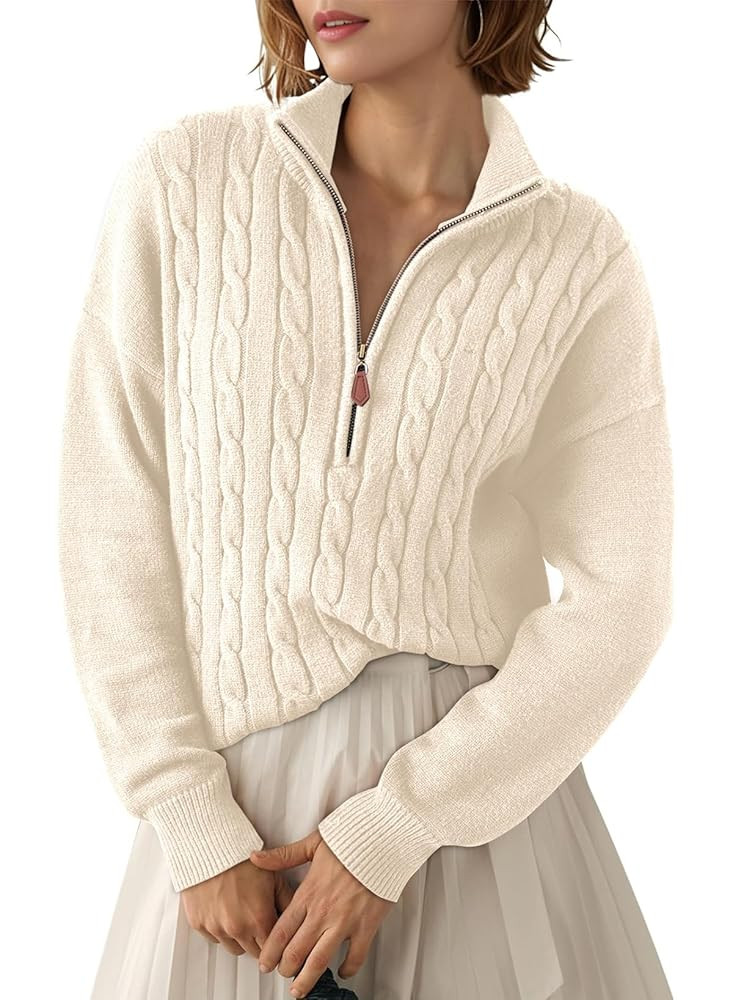 Dokotoo Women's Sweaters 2025 Fall Winter Quarter Zip Casual Ribbed Cable Knit Pullover | Amazon (US)