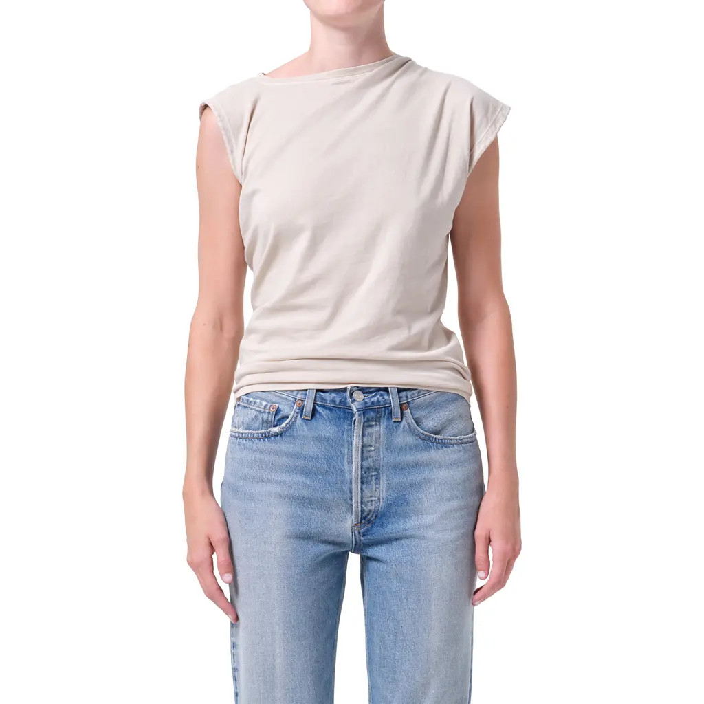 AGOLDE Beth Asymmetric Top in Rice Grass Wash at Nordstrom, Size Small | Nordstrom