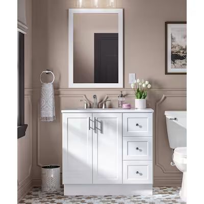Style Selections Davies 36-in White Single Sink Bathroom Vanity with White Cultured Marble Top (M... | Lowe's