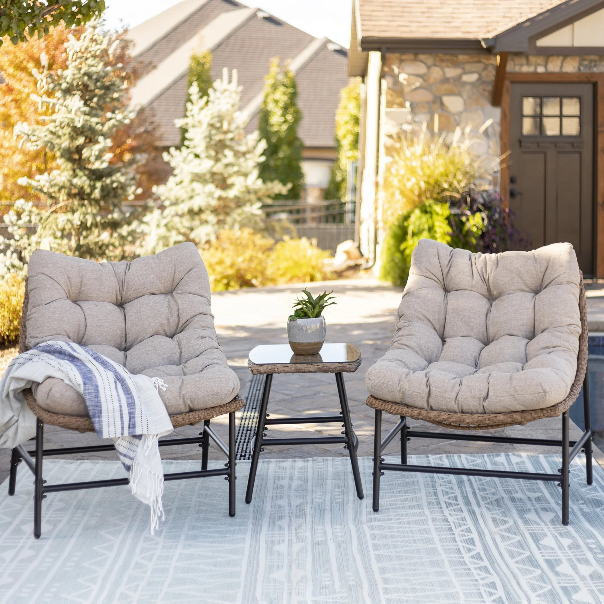 Manor Park Outdoor Patio Papasan Chairs, Set of 2, Natural - Walmart.com | Walmart (US)