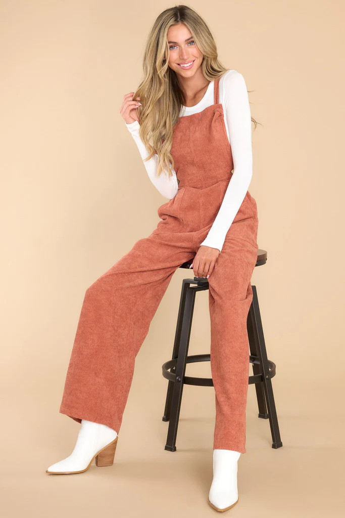 Stay Kind Terracotta Corduroy Overalls | Red Dress
