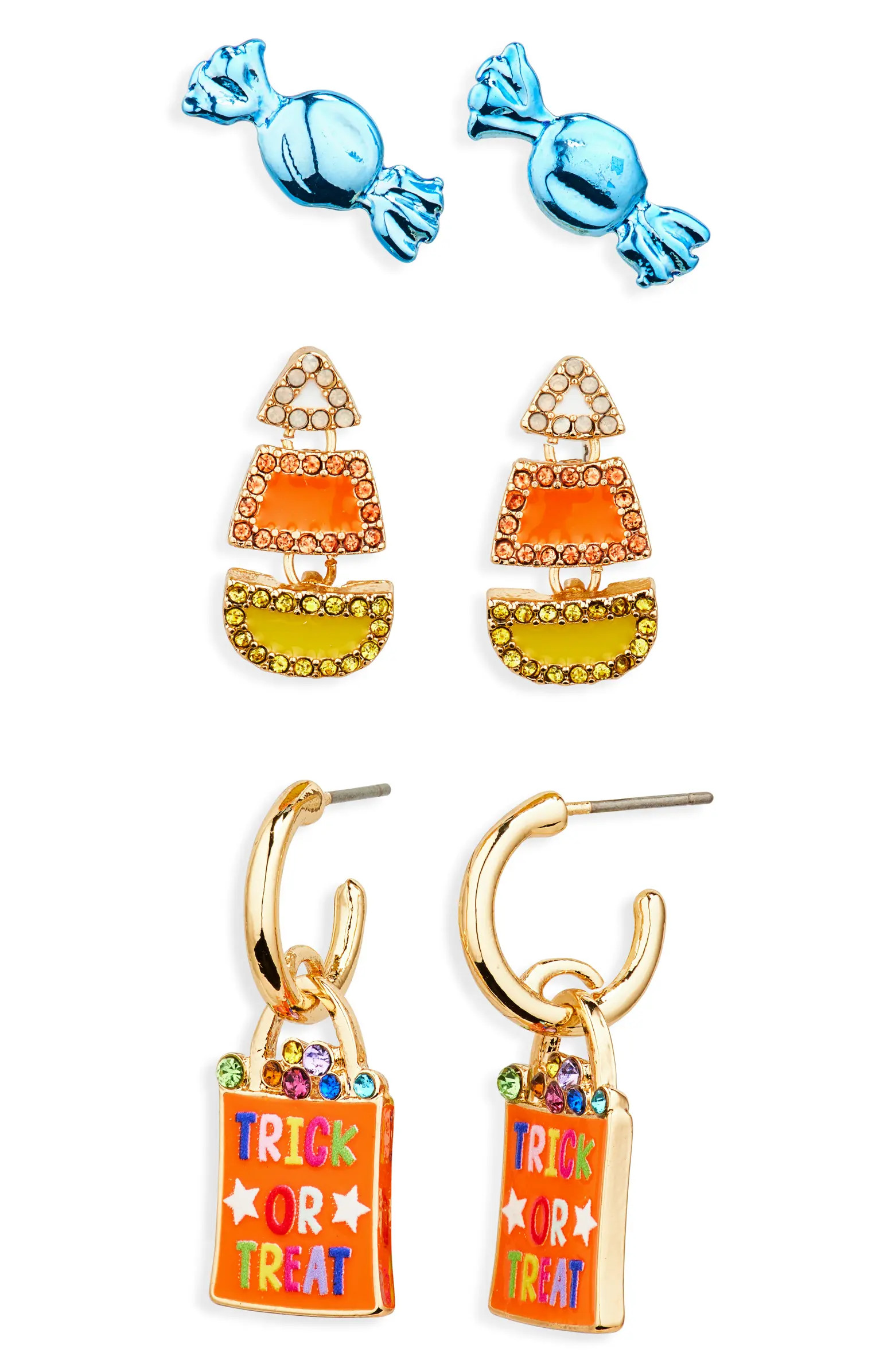 BaubleBar Set of 3 Halloween Candy Corn Stud & Hoop Earrings | Nordstromrack | Nordstrom Rack