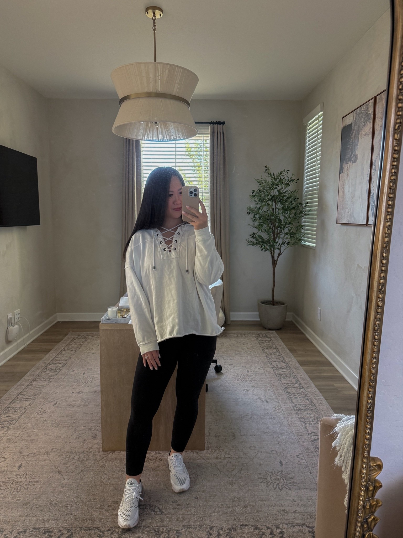 comfy lace-up hoodie + all-time favorite leggings + cute sneakers = perfect travel outfit, airport outfit, comfy outfit

#LTKTravel