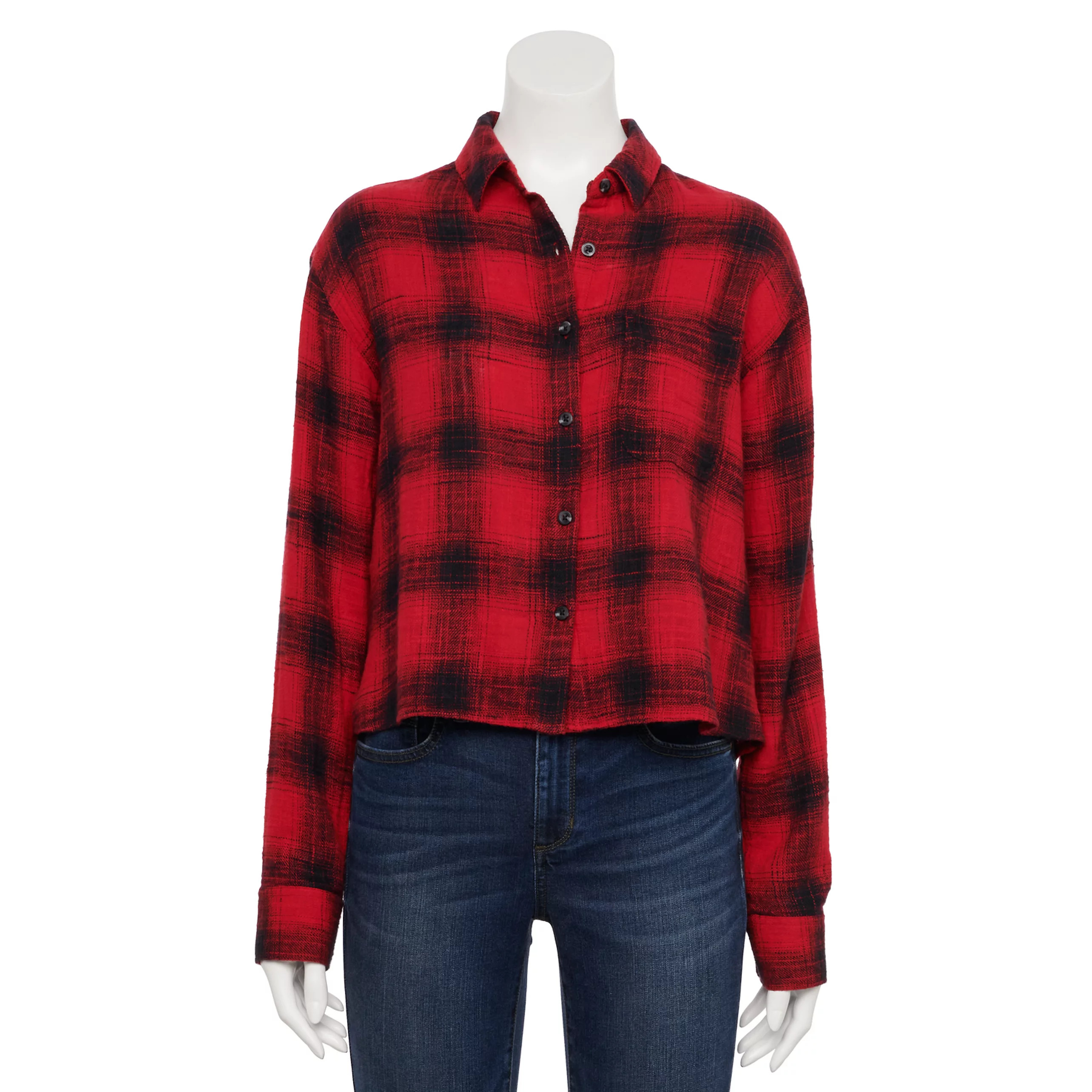 Juniors' SO® Cropped Flannel Shirt | Kohl's