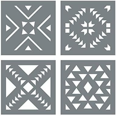 Aztec Tile Stencils - Set of Four 11.5 Inch Reusable Stencils in a Modern Aztec Stencil Pattern -... | Amazon (US)