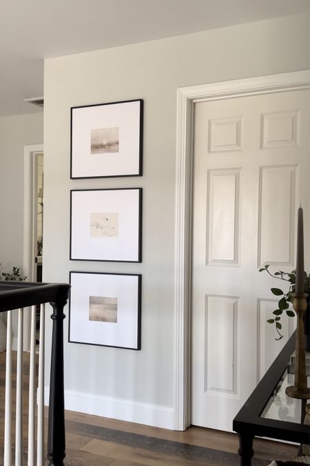 Fill a blank wall with stacked photo frames. 

Gallery Wall Details:
Frames:
Art Size: 9" x 7"
Outside Frame Size: 21 3/16" x 19 3/16"
Style: Ashford, in Satin Black
Matting: 6" Smooth White
Cover: Non-Glare Acrylic

Prints: I ordered digital copies (linked) and had them printed at Mpix.com on Fine Art Paper to give them a more authentic artwork appearance

#LTKhome #LTKstyletip
