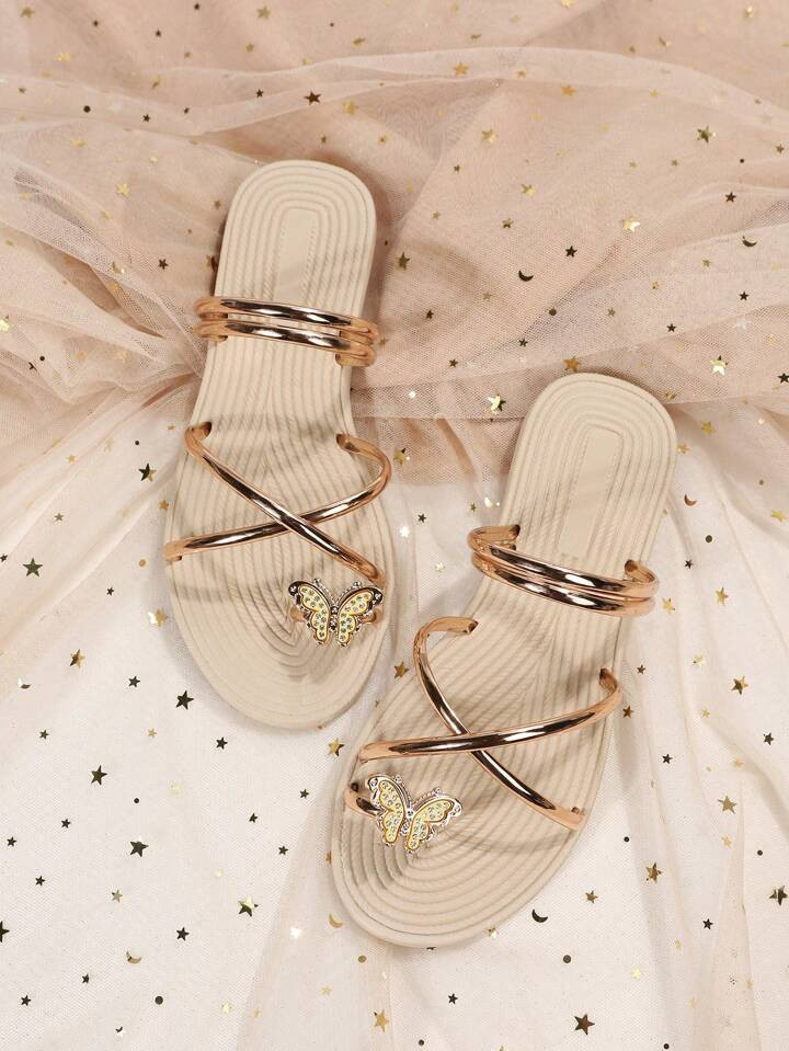 Fashionable Comfortable Women Flat Sandals, Butterfly Decorated Open Toe Slip-On Sandals, Perfect... | SHEIN