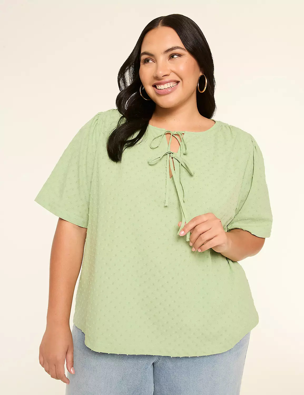 Short-Sleeve Tie-Neck Popover Blouse | Lane Bryant (US)