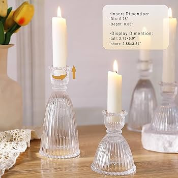 6 Pcs Clear Glass Candlestick Holders (3.5"/6", Assorted)- Tall Taper Candle Holders with Vintage... | Amazon (US)