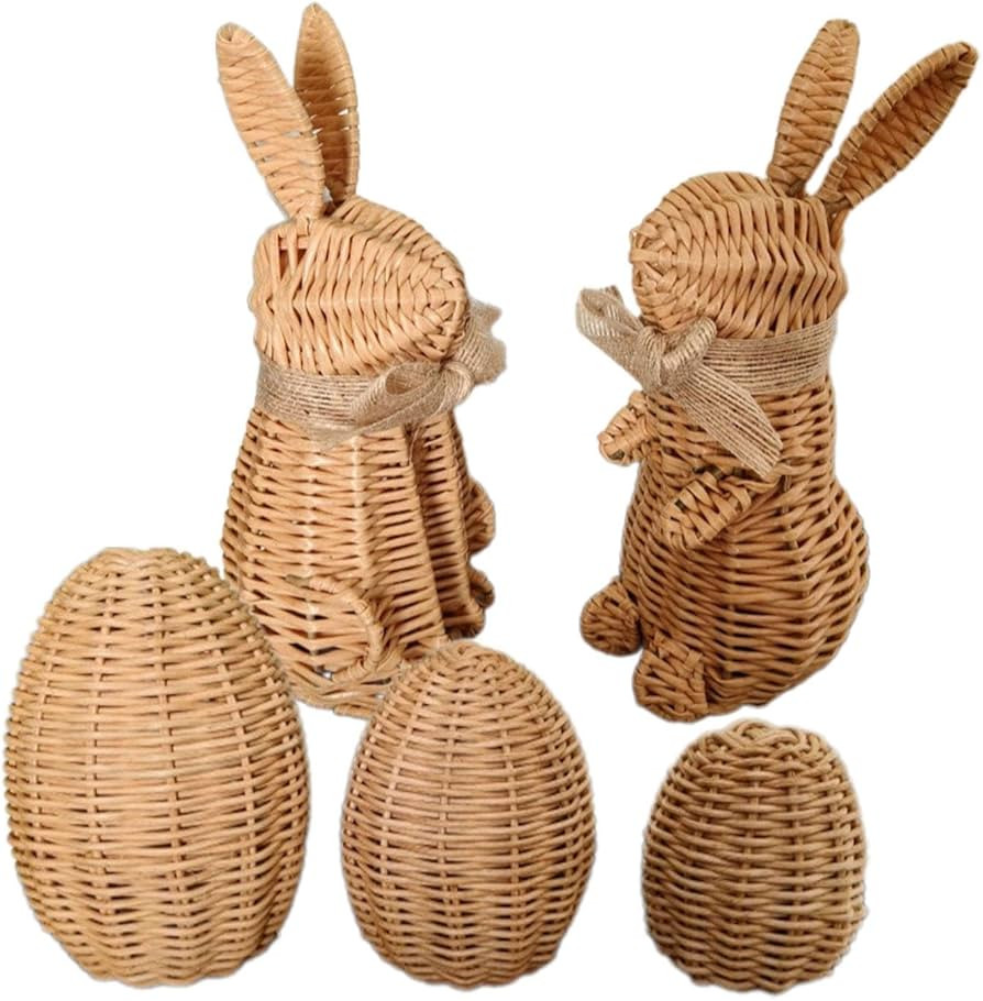 Rattan Bunny Easter Decor | 5 Pieces/Pack Woven Easter Rabbit Eggs Easter Decorations, Spring Bun... | Amazon (US)