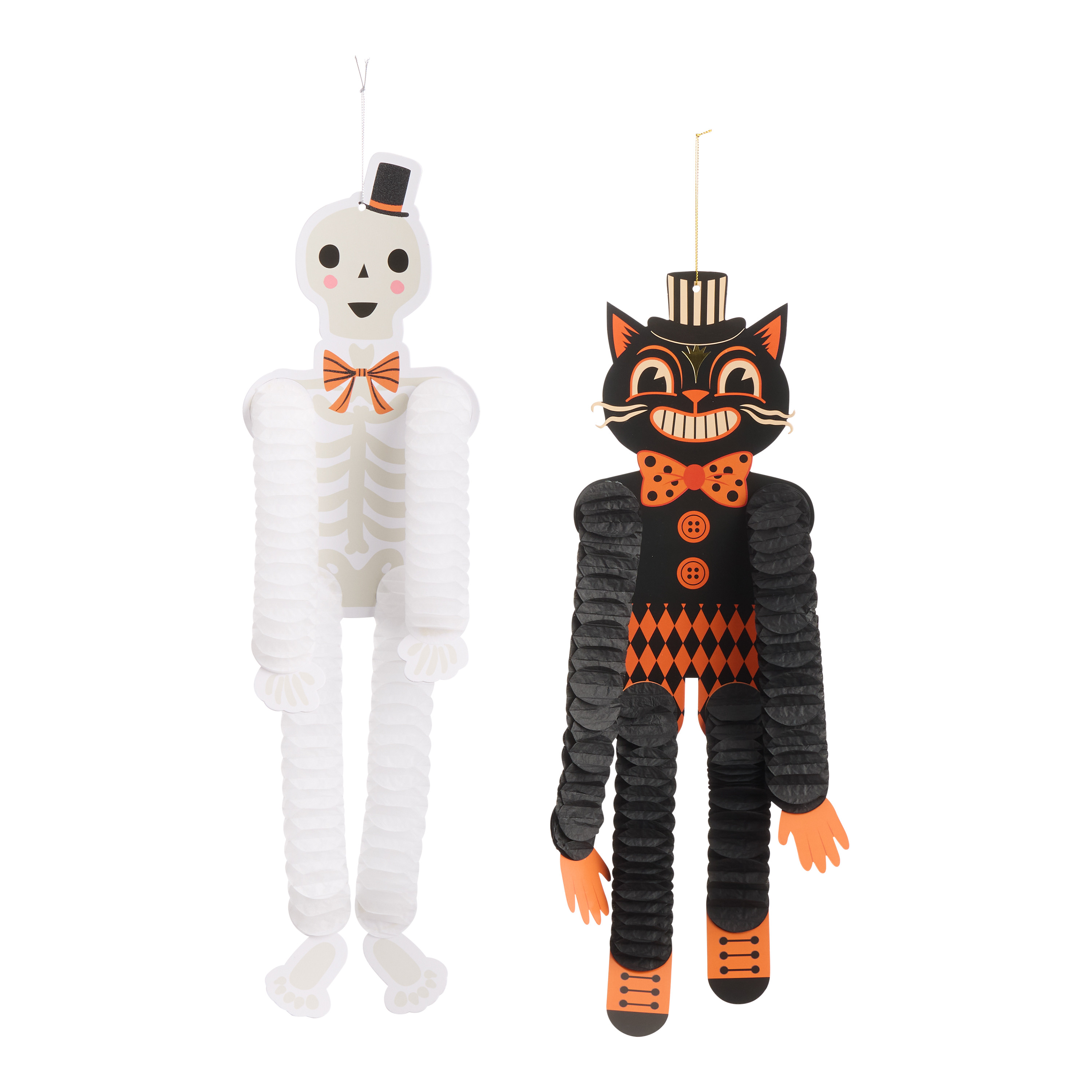 Skeleton and Black Cat Paper Accordion Hanging Decor Set of 2 | World Market