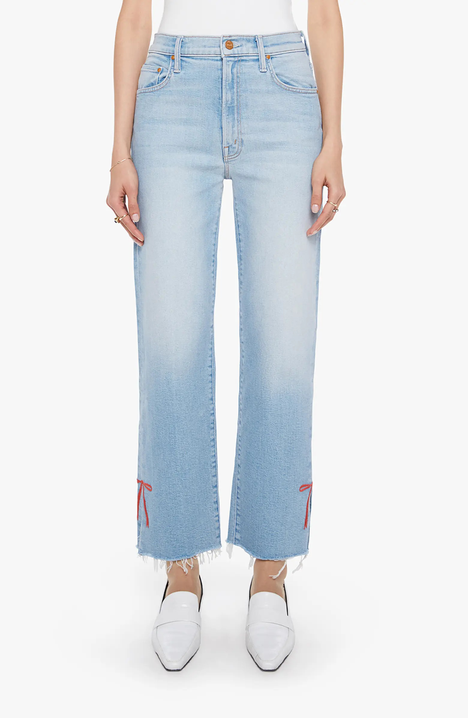 The RamblerSlice Hover Fray Bow Ankle Wide Leg Jeans | Nordstrom