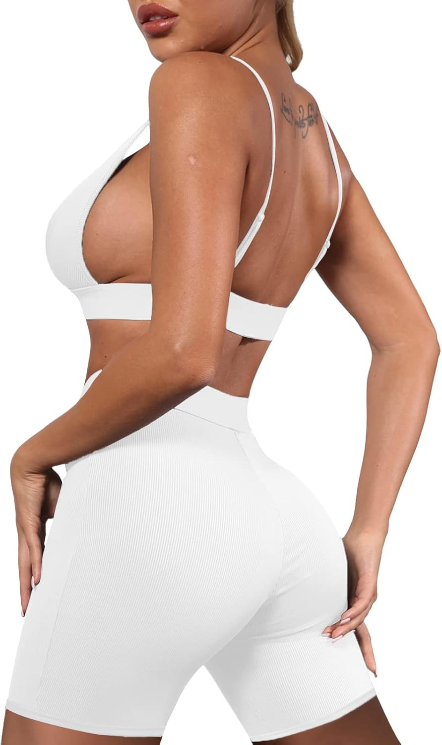 Women's Workout Outfit 2 Pieces High Waist Bodycon Yoga Leggings and Sleeveless Crop Top Gym Clot... | Amazon (US)