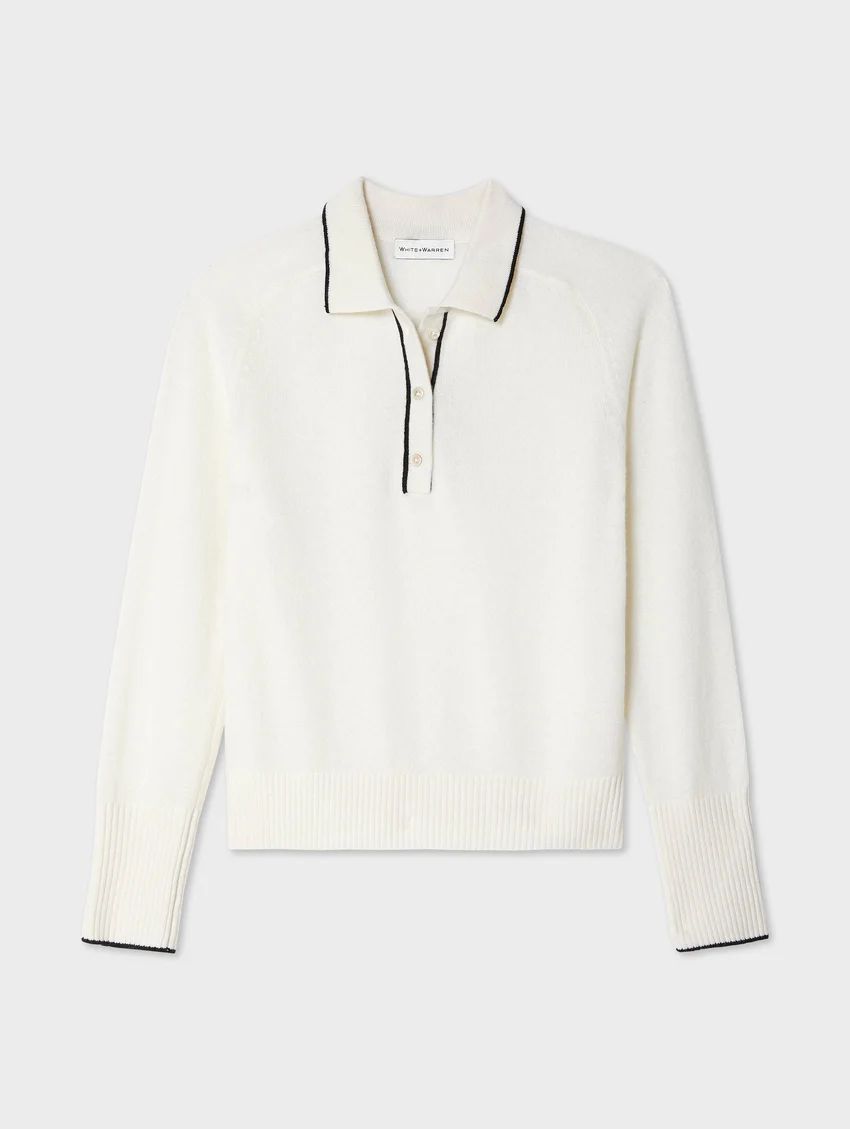 Cashmere Ribbed Trim Polo | White and Warren
