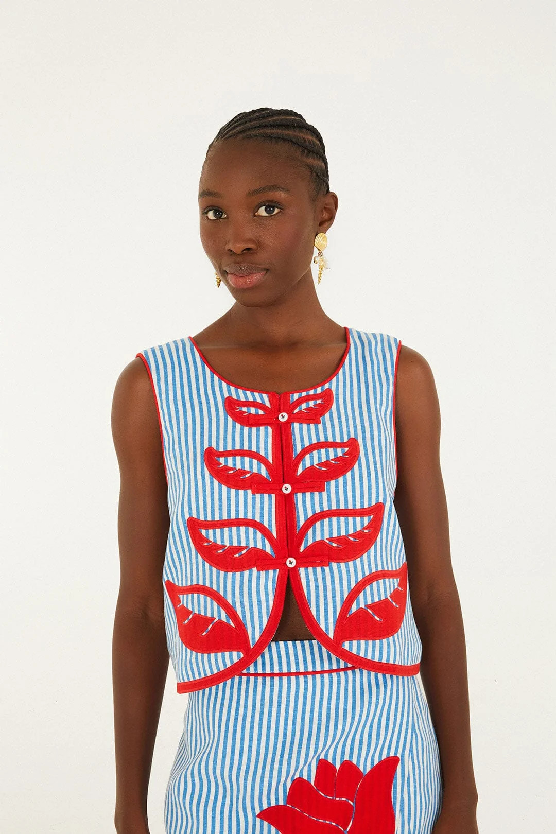 Sky Stripes Blue Sleeveless Crop Top | Farm Rio UK