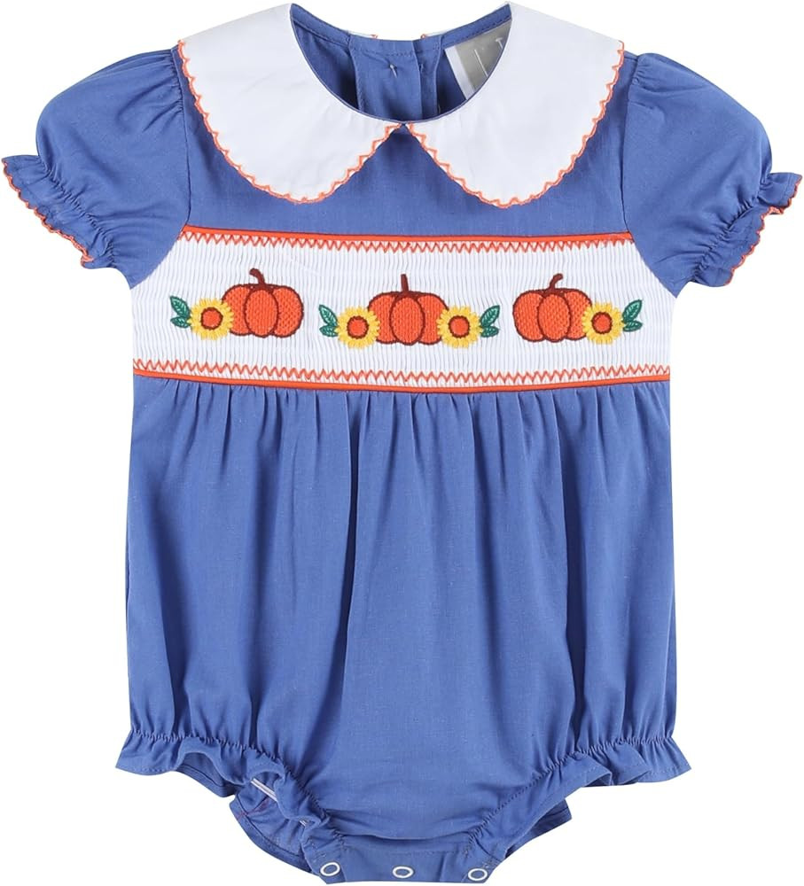 Lil cactus Blue Pumpkin Sunflower Smocked Collared Romper | Amazon (US)