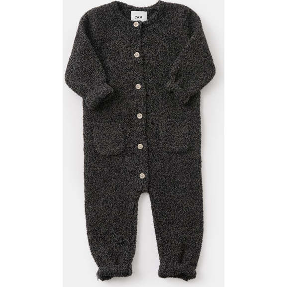 7AM Enfant | Baby Fuzzy Long Sleeve Romper, (Black Melange, Size 0-3M) | Maisonette | Maisonette